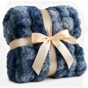 Fluffy Throw Bubble Blanket Queen Size - Faux Fur Throw for Couch or Bed - Plush Soft Extra Thick Faux Fur Rabbit Blanket - Warm & Breathable - Luxury Minky Tie Dye Bedding - 90" x 90", Marble Blue