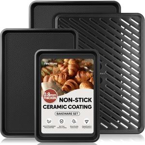 Cookie Sheets for Baking with Cooling Rack Set of 4, 0.8mm Thick Heavy Duty Nonstick Baking Sheets for Air Fryer, Half/Quarter/Jelly Roll Pans for Oven, Oven Trays with Diamond Texture