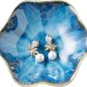 Jewelry Dish Tray, Ring Dish, Ceramic Trinket Tray, Key Bowl, Decorative Plate, for Friends Sisters Daughter Mother (Starry Blue)