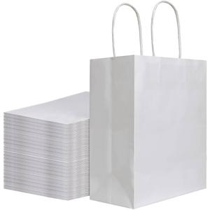 BAG BOX Gift Paper Bags With Handles - Kraft Shopping Bags for Small Business, Grocery, Birthday Party Supplies - White 90 Pieces