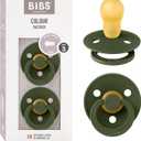 Bibs Pacifiers Color Collection, Set of 2 BPA-Free Latex Pacifiers Made in Europe, Round Nipple Baby Pacifier. (18+ Month (Pack of 2), Hunter Green)