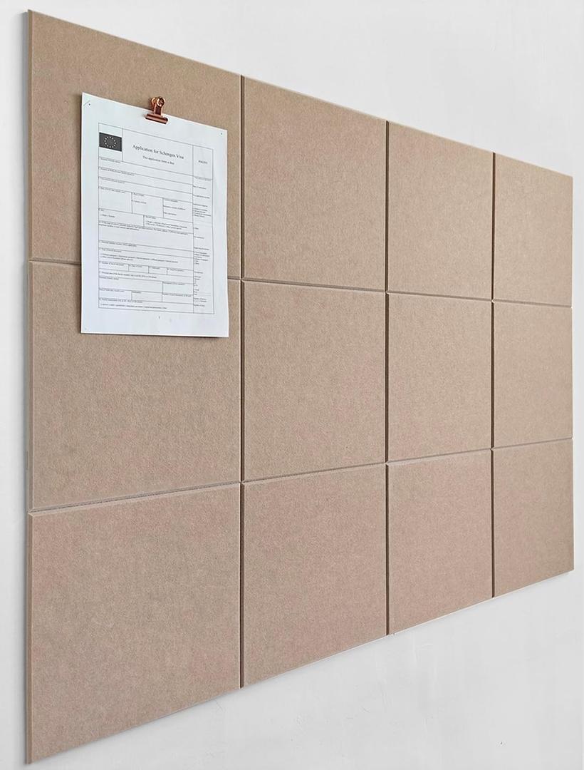 Large Cork Board Alternative - 12-Pack Felt Wall Tiles with Safe Removable Adhesive Tabs, Cork Wall Tiles Bulletin Board Home Office Essentials - Camel