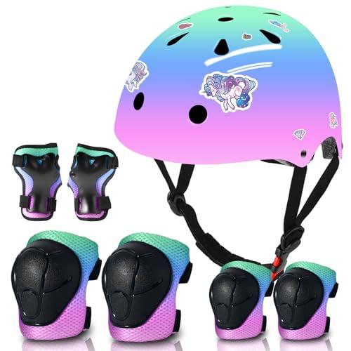 ETEETOW Adjustable Gradient Color Kids/Toddler Bike Helmet for 1-2-3-5-8-14 Years Boys Girls,Skateboard Helmet with Knee and Elbow Pads Wrist Guard Roller Skates,Cycling,Skating Scooter Longboard, Size: Small