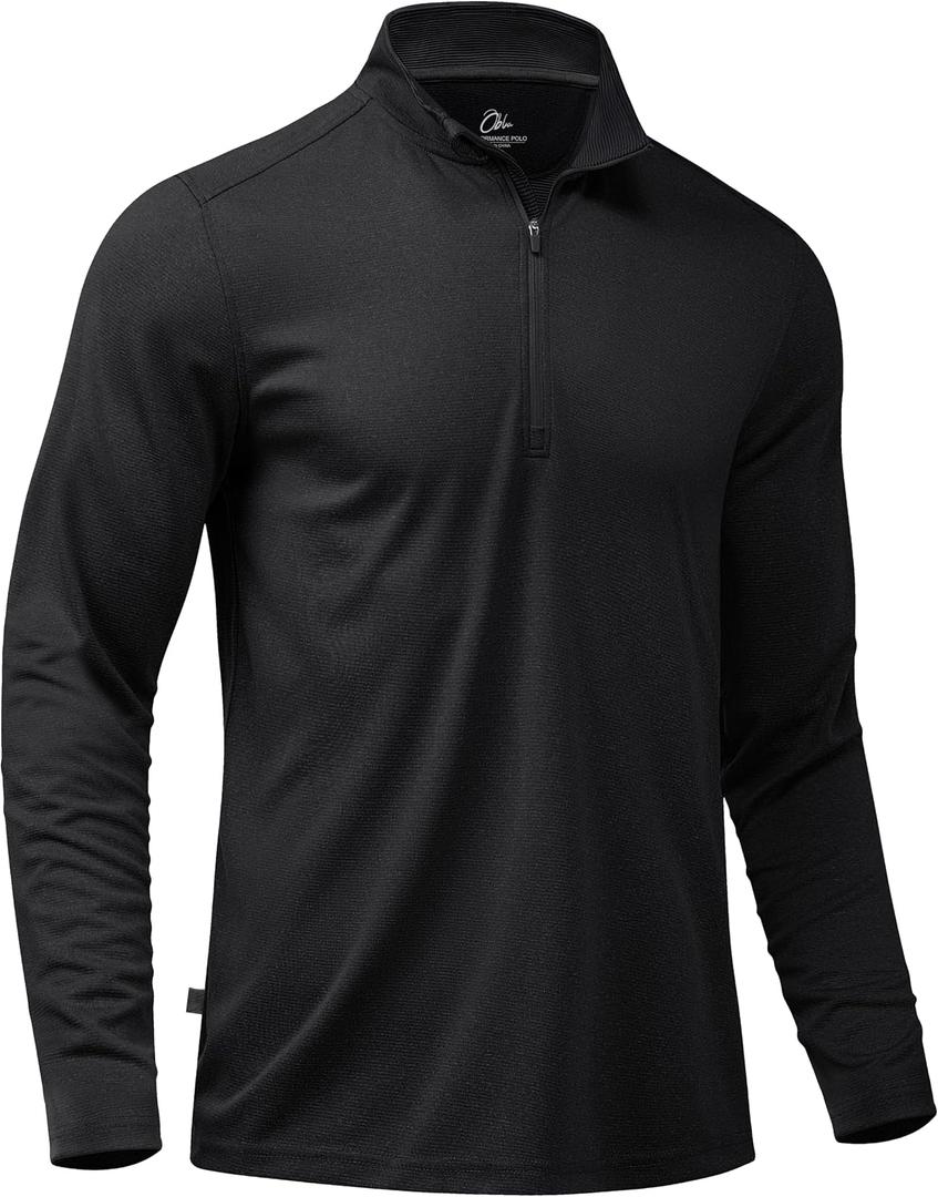 Obla Golf Quarter Zip Pullover for Men Mock Neck Sweatshirt Lightweight Sun Protection Men's Long Sleeve Golf Shirt (Black, M)