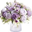 ASTRYAS 3 Packs Artificial Flowers, Peonies Artificial Flowers, Purple Artificial Peonies, Silk Peonies Flowers Fake Flowers Peonies Bouquet for Centerpiece Table Wedding Party Home Decor, Grey and Purple 