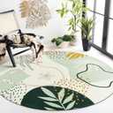 Lahome Green Washable Round Rug - 7Ft Round Area Rug for Living Room Throw Soft Boho Round Rug Large Non-Slip Round Dining Room Rug, Botanical Print Floor Round Carpet for Bedroom Office (Pink,7'x7')