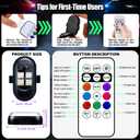 Upgraded Wireless LED Lights for Car, Rechargeable Interior Car Lights with 8 Colors Brightness Adjustable, 12H Battery Life, Remote Control, Mini Strobe Lights for Vehicle Motorcycle Bike Decor