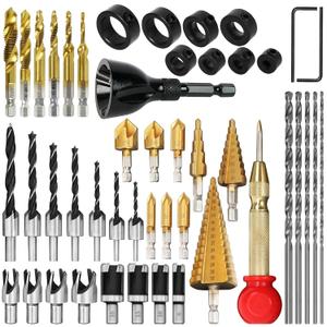 LAMPTOP 39-Piece Woodworking Chamfer Drilling Tool Set - Including Bolt Deburring Tool, Tap Drill Bits, Long Twist Drill Bit, 1/4" Hex Shank, Countersink Drill Bit Wood Plug Cutter