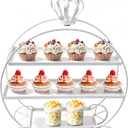 White Crown Pumpkin Cart 3 Tier Dessert Stand, Wrought Iron Cake Display Tray for Wedding Birthday Afternoon Tea Party, Decorative Tiered Serving Platter for Pastries Fruit Candy