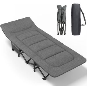 ATORPOK Camping Cot for Adults with Cushion and Pillow, Portable Folding Bed for Sleeping, Lightweight Tent cot with Carry Bag Supports 450 lbs (Grey)