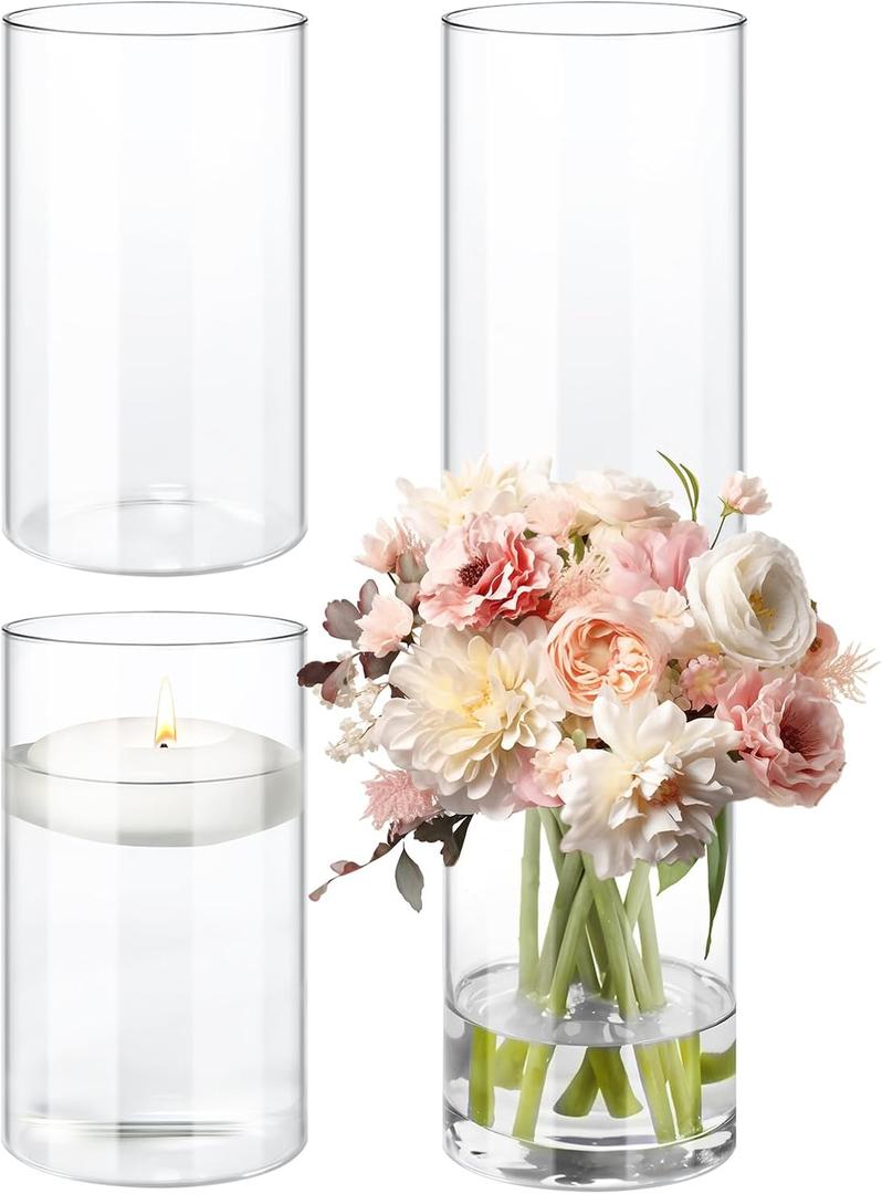 Glass Cylinder Vases 4 Pack Clear Flower Vase for Centerpieces 6 Inch Clear Wedding Hurricane Glass Vase Floating Candle Holder for Home Table Decor