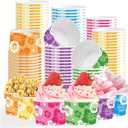 120 Pcs Summer Hibiscus Ice Cream Cups 12 oz Disposable Hawaiian Paper Dessert Snack Bowls Hibiscus Food Yogurt Cup Containers for Hot or Cold Food Soup Candies Summer Beach Birthday Party Supplies