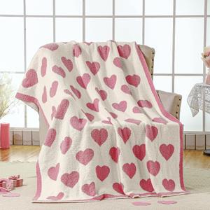 Buryeah Valentine's Day Knit Throw Blanket 50 x 60 Inch Heart Reversible Knitted Blanket Microfiber Love Romantic Love Decorative Gifts for Wife Women Sofa Bed Home Decor(Pink)