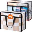 Lifewit 2 Pack Clear Clothes Storage Bags, 75L Plastic Blanket Storage Bag, Vinyl Foldable Moving Bags with Zipper, Closet Organizers and Storage Containers for Bedding, Duvet, Comforter