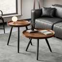 2 PCS Small Round Coffee Table Set, Mid Century Modern Coffee Tables for Living Room, Walnut Nesting Tables for Small Spaces, Easy Assembly Circle Wood Center Table,Black Nesting Coffee Table Set of 2, Medium