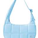 WESTBRONCO Small Puffer Crescent Shoulder Bag for Women, Nylon Quilted Shoulder Purses, Puffy Handbags with Adjustable Strap (Blue)