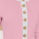 ZESICA Women's Fall Long Sleeve Bodycon Sweater Dress Crewneck Button Knit Color Block Party Mini Dresses (Pink, S)