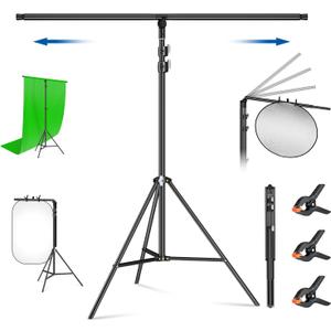 T-Shape Stand for Backdrop 8.5 x 6.7ft Multifunction Background Support Stand Adjustable T Shape Background Holder with 3 Spring Clamps for Party, Photography, Video, Studio (8.5 x 6.7ft)