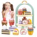 Wooden Cake Toys Tea Party Set, Desserts Food Toy with Cupcake Stand, Kids Pretend Play Kitchen Accessories, Wooden Play Food Set Toy Baking Gift for 3 4 5 Years Old Girls Boys