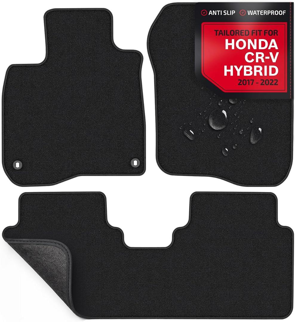 Floor Mats for Honda CRV 2017-2022 - Custom 3D Fit for Honda CR-V 2017 2018 2019 2020 2021 2022 Hybrid - 1st & 2nd Row Set - Anti-Slip Backing - 22oz Heavy Duty Carpet Mat - All Weather Car Liner