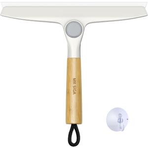 MR.SIGA All Purpose Silicone Squeegee for Shower Door, Mirror, Glass, Streak Free Shower Squeegee, Pivoting Bamboo Handle, Includes 1 Suction Hook, 10 inch Wide, 1 Pack (White)