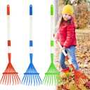 3PCS Kids Rakes for Leaves, 28" Child Size Garden Rake Childrens Yard Lawn Rakes Toddler Leaf Rake with Detachable Hardwood Handle Metal Head Great Garden Tools for Boy Girl, Blue Red Green