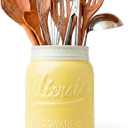 Comfify Wide Mouth Mason Jar Utensil Holder Decorative Kitchenware Organizer Crock, Dishwasher Safe - Kitchen Caddy Green, Large Size 7" High - Yellow