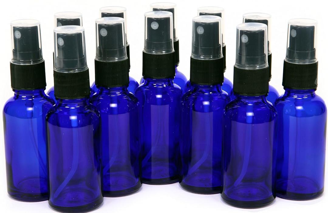 Vivaplex 12, Cobalt Blue, 1 oz Glass Bottles, with Black Fine Mist Sprayers