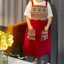 Kitchen Apron with Pockets, Womens Pinafore Dress, Floral Apron for Cooking Gardening, Gift for Mom, Wife, Girlfriend (Red)