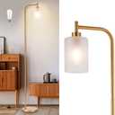 DLLT Floor Lamp Tall for Room: Gold Standing Lamp with Frosted Glass Lampshade for Living Room - Modern Bright Lamp for Bedroom - Industrial Corner Floor Lamps for Office 8W Led Bulb Included