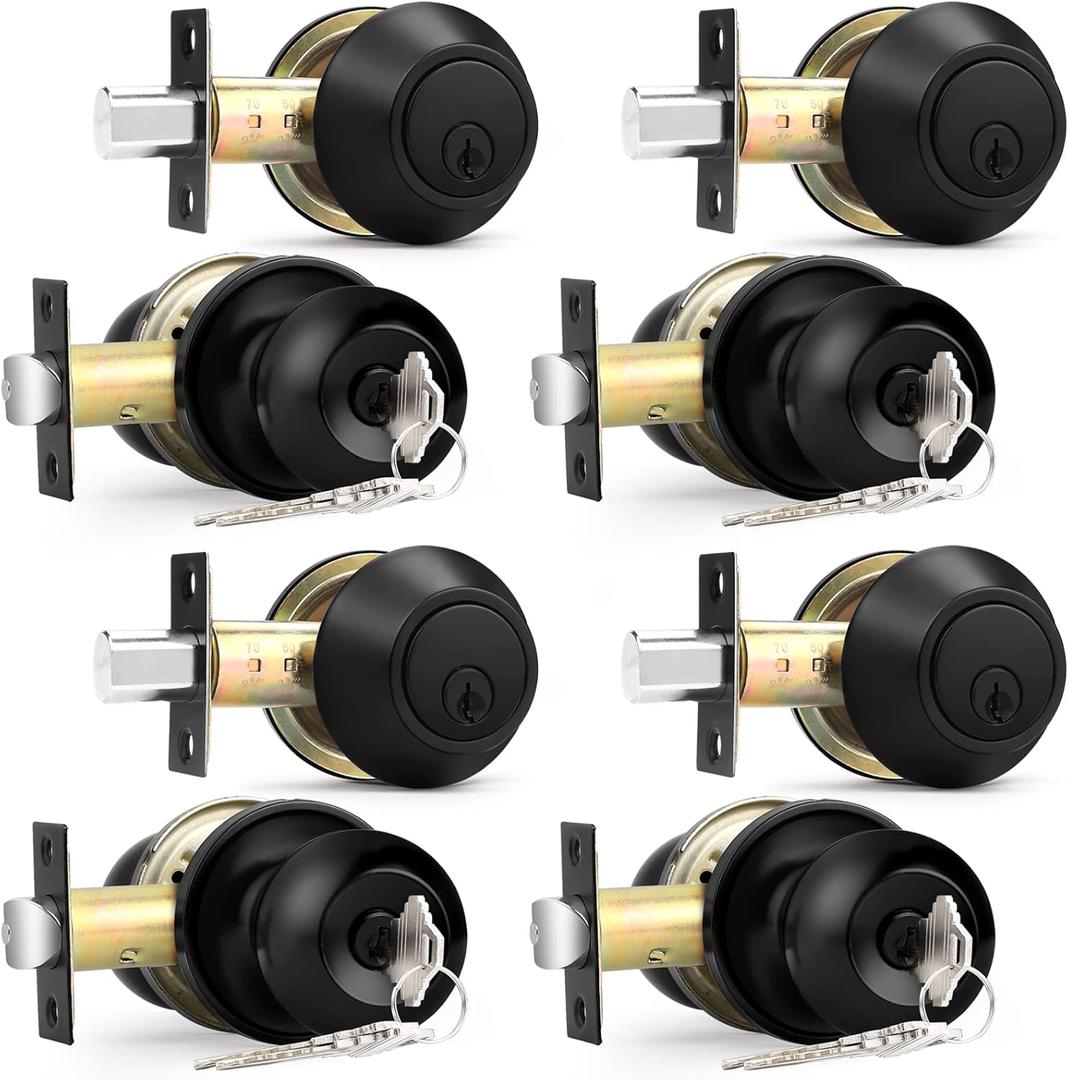 Probrico Flat Black Entry Door Knobs and Single Cylinder Deadbolt Lock Combo Set, Exterior Lockset, Keyed Alike, Set of 4