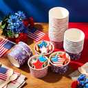 Newtay 120 Pcs 4th of July Paper Ice Cream Cups Bulk American Flag Disposable Paper Cups 8oz Patriotic Ice Cream Bowls Dessert Treat Snack Soup Bowls Party Supplies for Independence Day Party Favor, one size