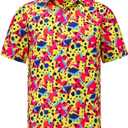 Mens Hawaiian Shirts and Shorts Set 2 Pieces Beach Outfits Summer Vacation Tropical Suit with Bucket Hats (Yellow, XS)