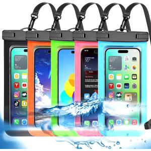 Famoby Up to 8.3" 5 Pack Multicolor Universal Waterproof Phone Pouch, Phone Waterproof Case Dry Bag, Protection Level: IP68, Outdoor Sports for Apple iPhone, Samsung, and More, Black, Blue, Pink, Orange, Green