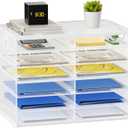Lavatino 12 Compartments Paper Organizer for Desk, Mesh Literature Organizer, Mail File Sorter Tray with Handle, Desktop Mailbox for Office Classroom Home - White