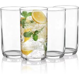 Berglander Highball Glasses Set 4pc, 14 oz Tall PET Clear Plastic Drinking Collins Glasses, Reusable Water Glass Cups, Bar Glassware Tumbler for Beverage, Beer, Juice, Milk, Mojito, Cold Drink