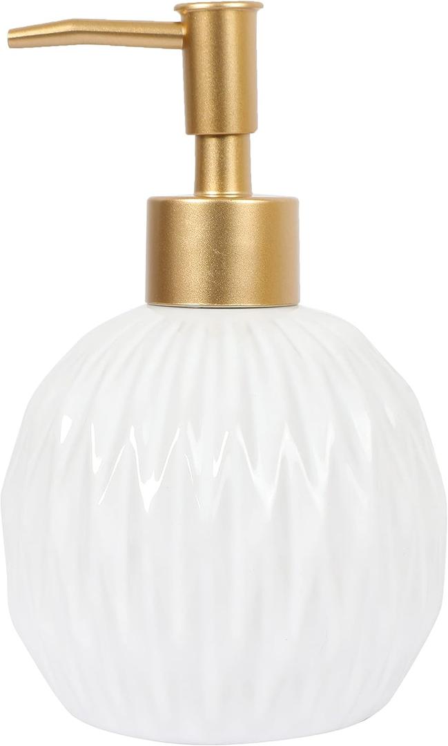 2 x Spherical Soap Dispenser with Pump, Golden Symmetric Pattern Bottle for Liquid soap, Homemade Lotions and Essential Oil, 400ML