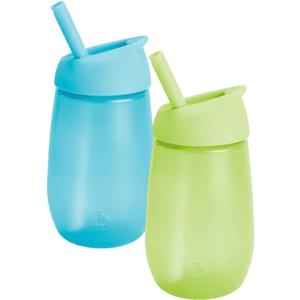 Munchkin Simple Clean Toddler Cup Set | Baby & Toddler Sippy Cups with Straw | BPA Free Non Spill Cup | Dishwasher Safe Baby Straw Cup | Leakproof Silicone Cups - 10oz/296ml | 2 Pack | Green/Blue