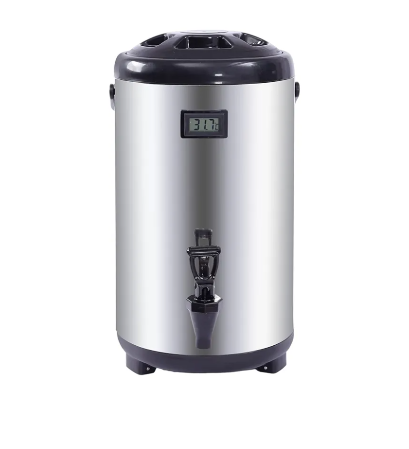 Insulated Beverage Dispenser - 12L/3.2 Gallon 304 Stainless Steel Hot Drink Dispenser with Spigot for Coffee, Tea, Water, and Milk - Ideal for Buffets, Hotels, and Outdoor Camping Chrome Black