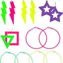 7 Pairs 80s 90s Neon Earrings for Women, Lightweight Colorful Acrylic Statement Earrings, Big Hoop Designs, Comfortable for Retro Outfits, Glow Parties & Music Festivals