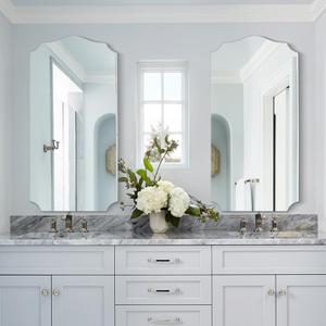 2 Pack Long Arched Decorative Mirror for Bathroom, 36"x18" Silver Vanity Mirror for Wall, Scalloped, for Entryway, Living Room, Bedroom, Set of 2