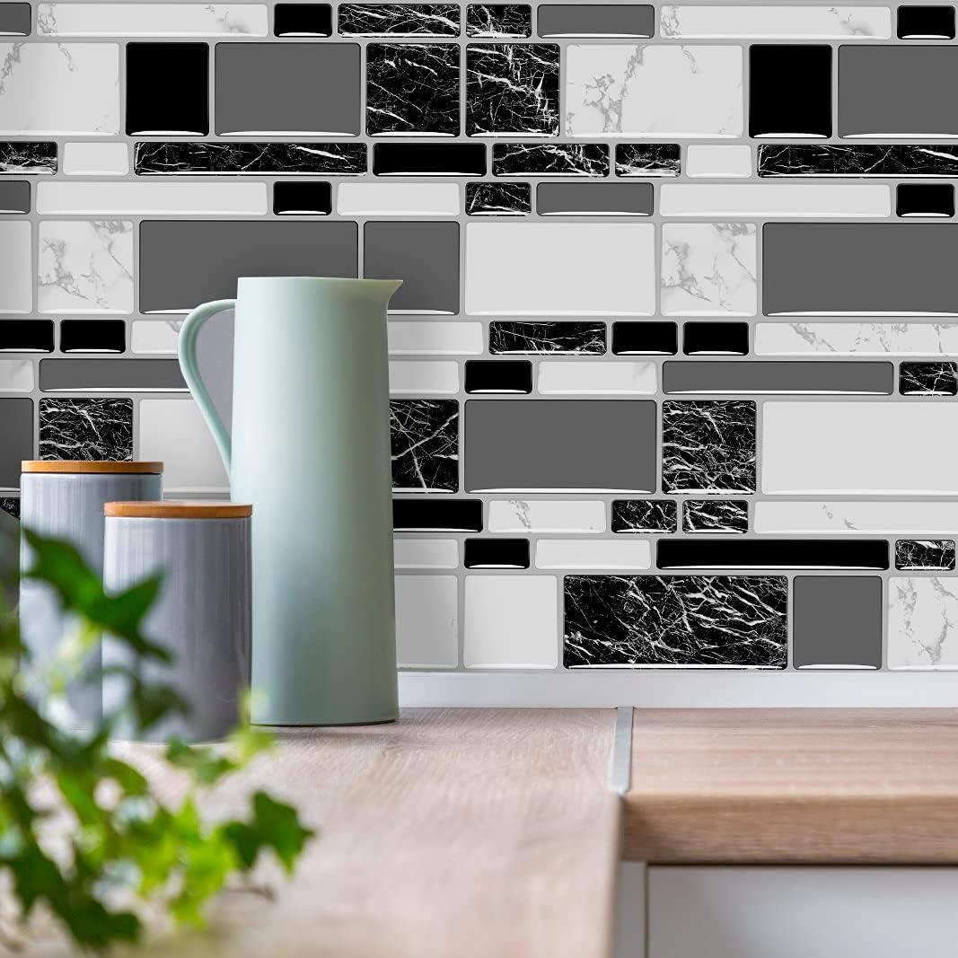 Peel and Stick Backsplash Tiles for Kitchen Black and White Stick on Backsplash Kitchen Backsplash Contact Paper Kitchen Wallpaper Self Adhesive Removable Wallpaper for Bathroom Waterproof 15.7118