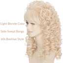Miss U Hair 60s Long Curly Blonde Beehive Wig for Women 80s Vintage Costume Wig with Bangs for Halloween Party