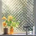 Qualsen Window Privacy Film, Stained Glass Decorative Window Film, Static Cling Frosted Bathroom Privacy Film 3D, Removable Anti-UV for Home Door Coverings, 11.8x78.7inch