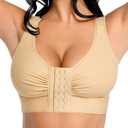 FeelinGirl Post Surgery Compression Bra for Women's Front Closure Bra with Adjustable Straps Wirefree (Large, Beige)