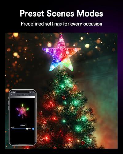 Lumary Christmas Tree Topper 7.6 Inch, Color Changing Xmas Star with Bluetooth App/Remote Control, 80+ Scenes & Music Sync, Multicolor RGB Christmas Tree Decor for Holiday