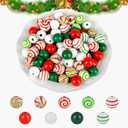 240 Piece Christmas Wooden Candy Cane Swirl Beads - Red, Green, White 16mm Round Craft Beads for Xmas, Jewelry, Garland, Party, Home Decoration