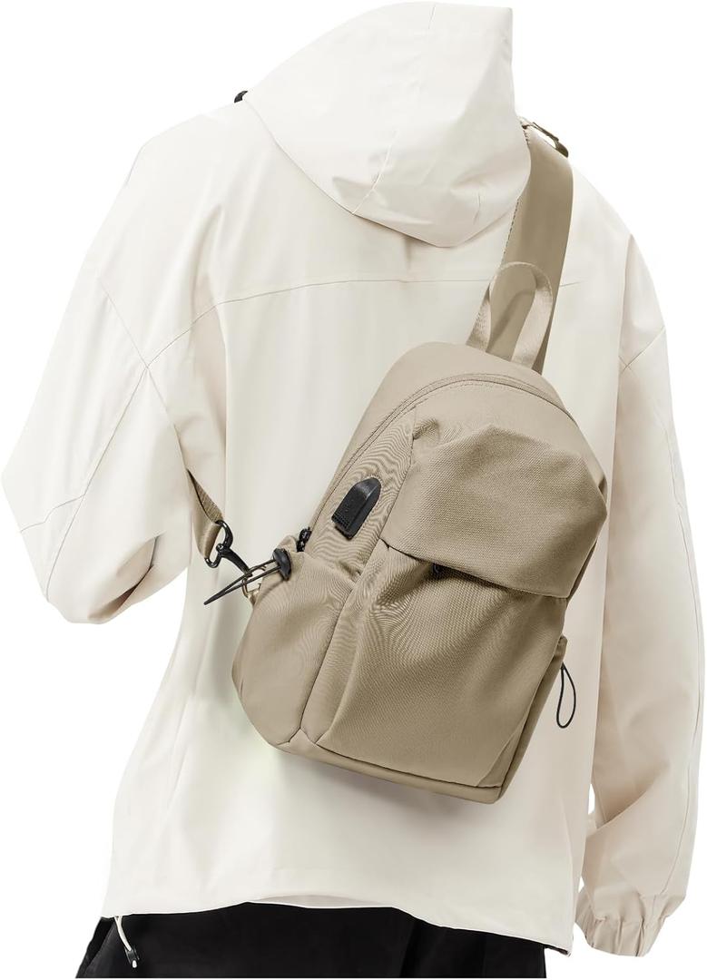 Brown Sling Crossbody Bag for Men Women, Tactical Backpack Shoulder Daypack Mini Anti-Theft Cross Body Motorcycle Chest Bags, Small One Strap Fanny Back Pack for Casual Travel Hiking Sport Gym