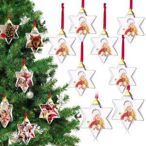 Skylety 12 Pcs Photo Ornament Ball Christmas Clear Plastic Hanging Photo Frame Ornament Family Photo Baubles for Christmas Tree Valentine's Day Decoration (Hexagram)