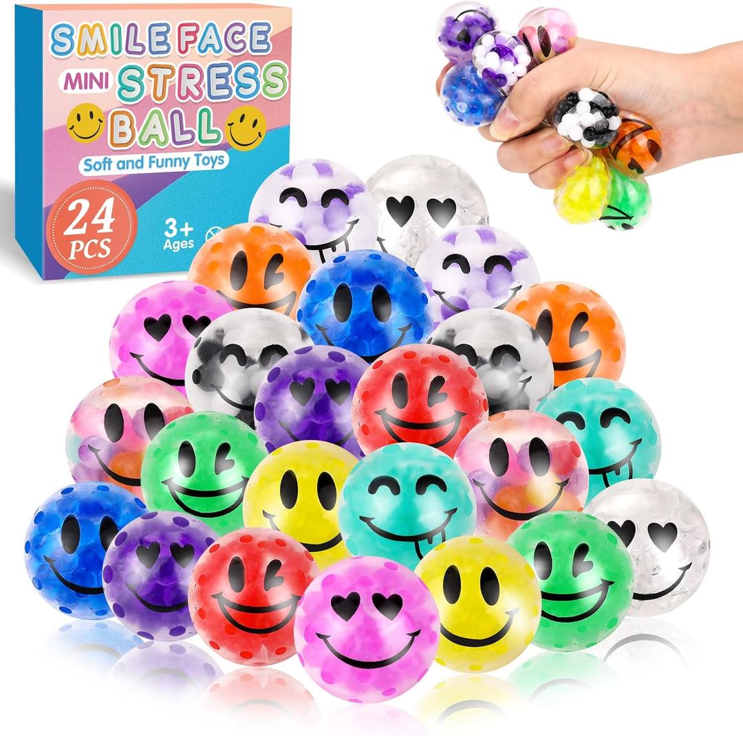 24Pack Fidget Stress Balls for Adults, Bulk Squishy Balls, Stress Relief Ball, Party Favors, Birthday Gift, Goodie Bag Stuffers
